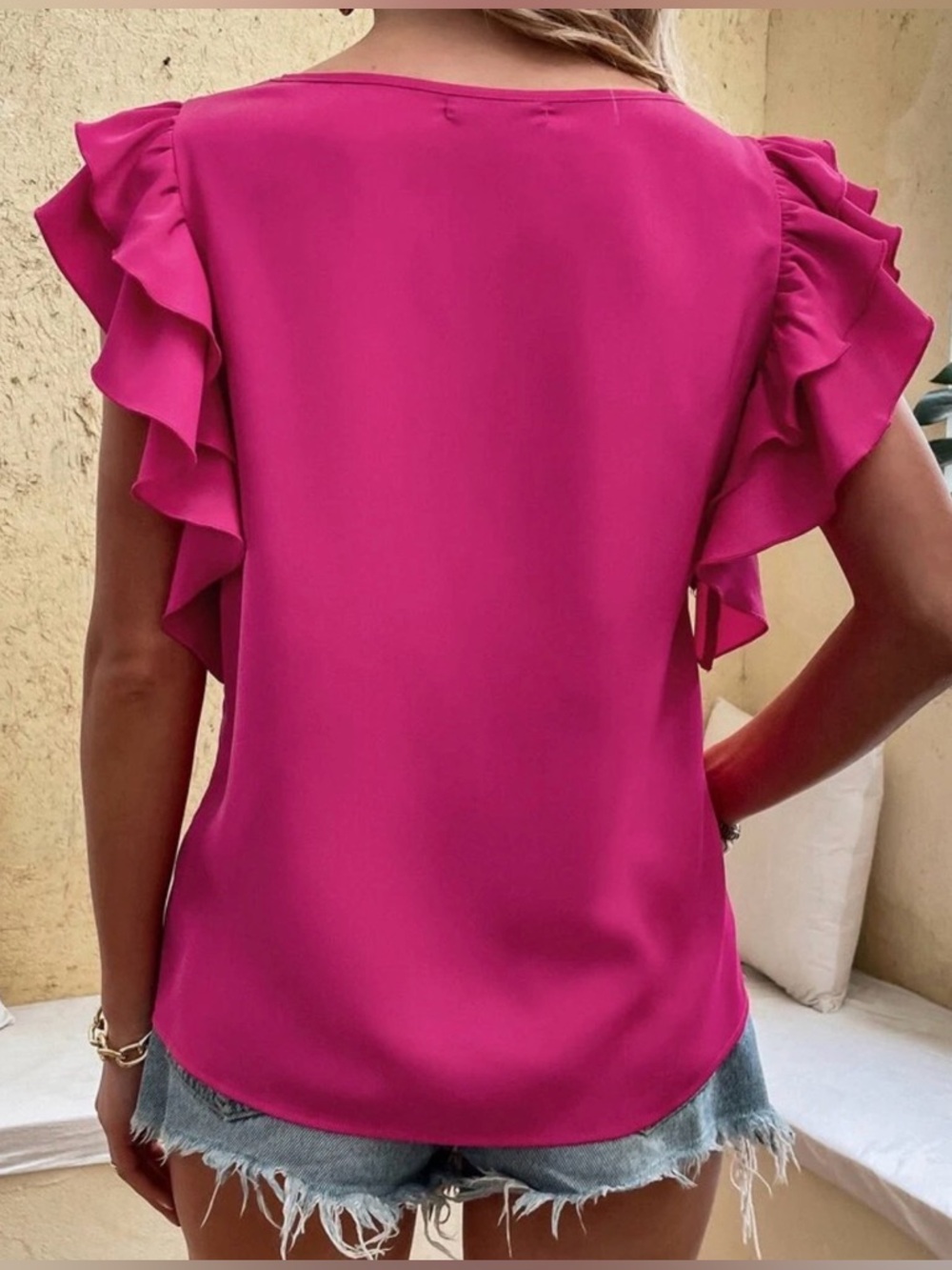 SHEIN Womens M Solid Pink Ruffle Sleeve Top Boho Summer Lightweight Preppy Fairy - Picture 2 of 16